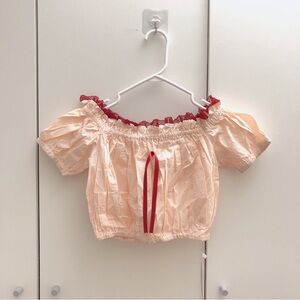 off shoulder ruffle trim blouse